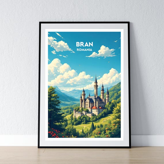 Bran Romania Poster Castle Print Romanian Wall Art Gift Travel Home Decor Illustration