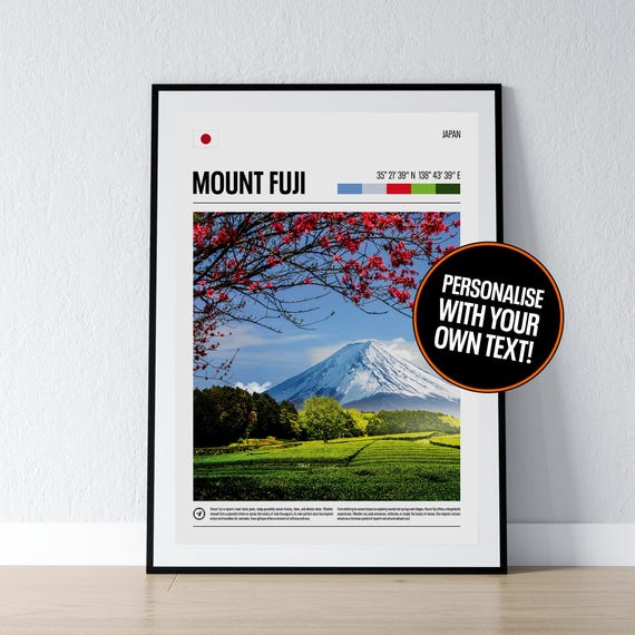Mount Fuji Poster Wall Art Coordinates Cherry Blossoms Tokyo Photo Print Travel Gift Japan Home
