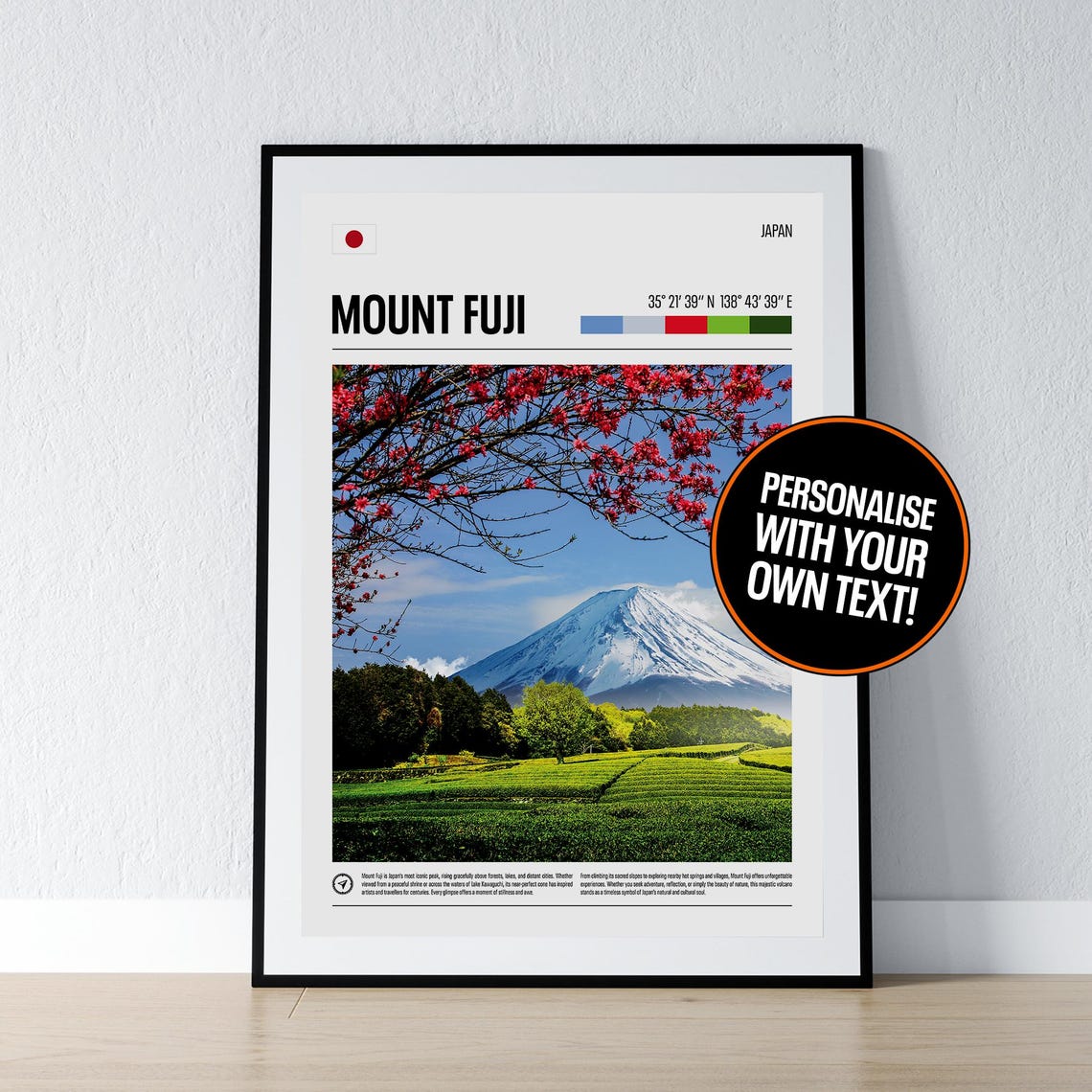 Mount Fuji Japan Cherry Blossoms Snow Capped Peak Travel Poster