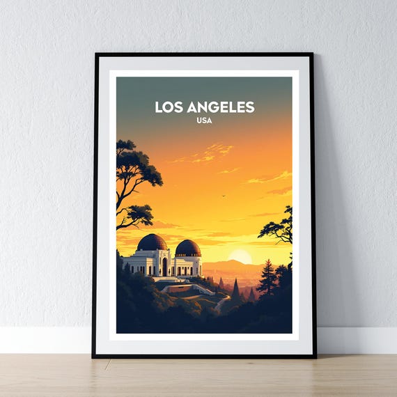 Los Angeles Poster La Griffith Observatory Print Wall Art Gift Travel Home Decor Illustration