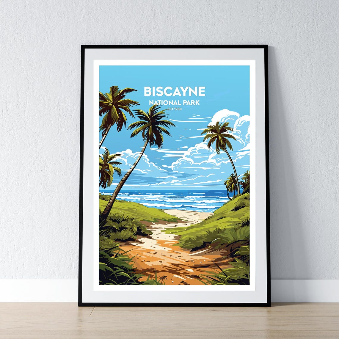 Biscayne National Park Palm Lined Beach Path Vintage Travel Poster