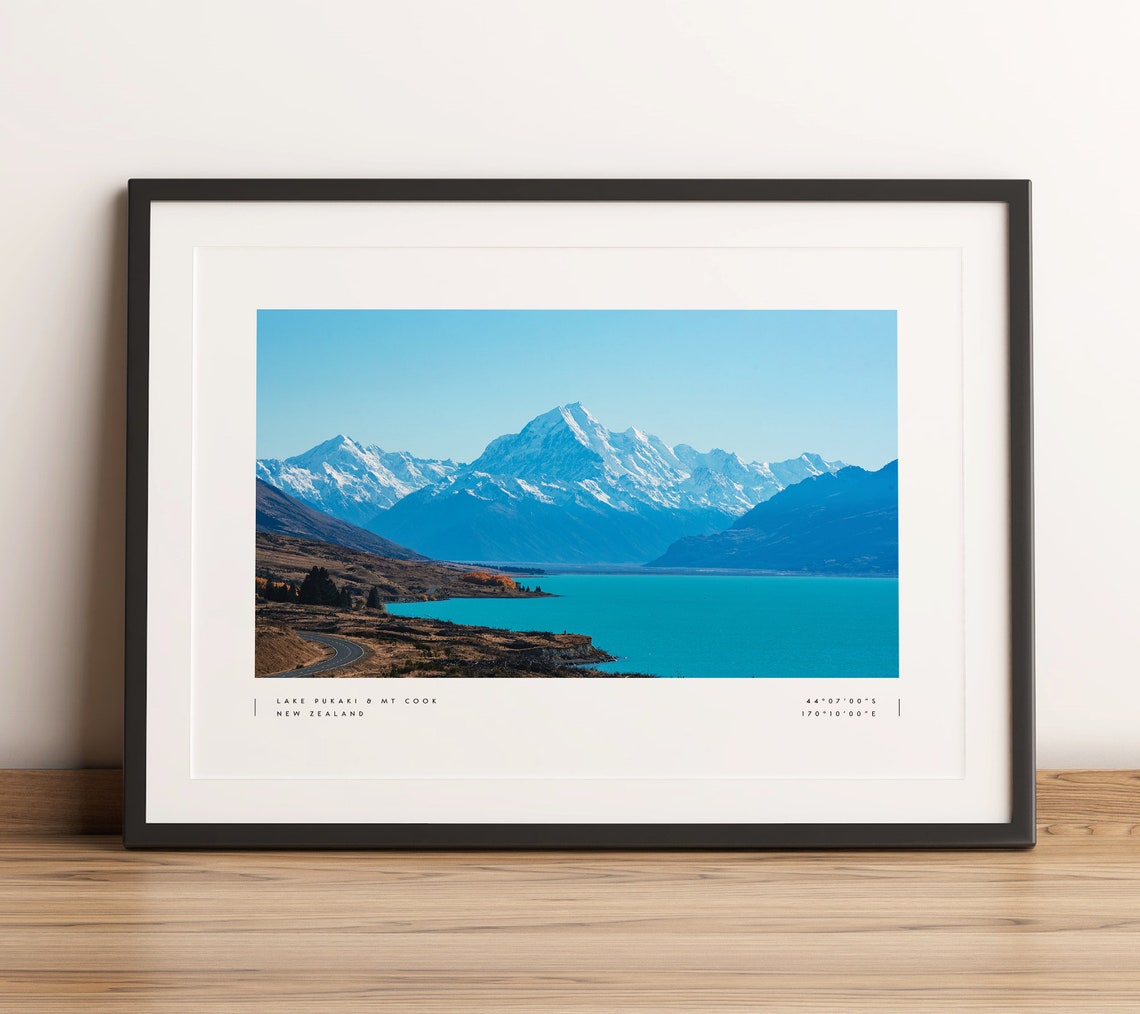 Lake Pukaki Mount Cook New Zealand Coordinates Travel Photo Poster