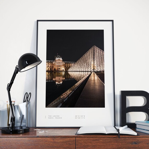 The Louvre Paris France Glass Pyramid Night Photo Travel Poster