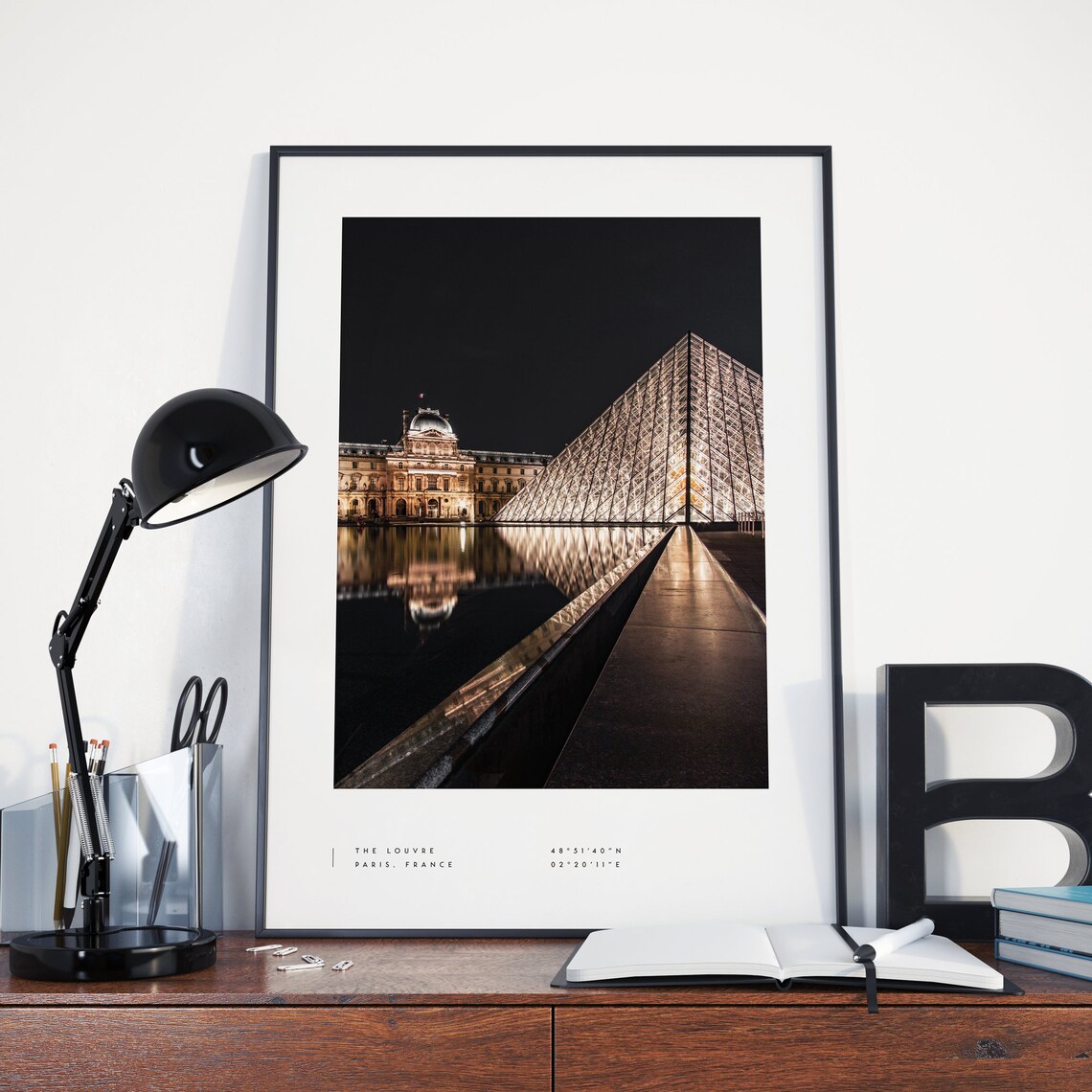 The Louvre Paris France Glass Pyramid Night Photo Travel Poster
