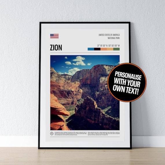 Zion National Park Utah Red Canyon Cliffs Coordinates Photo Poster