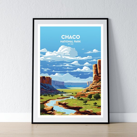 Chaco National Park Desert Canyon Mesas Vintage Travel Art Poster