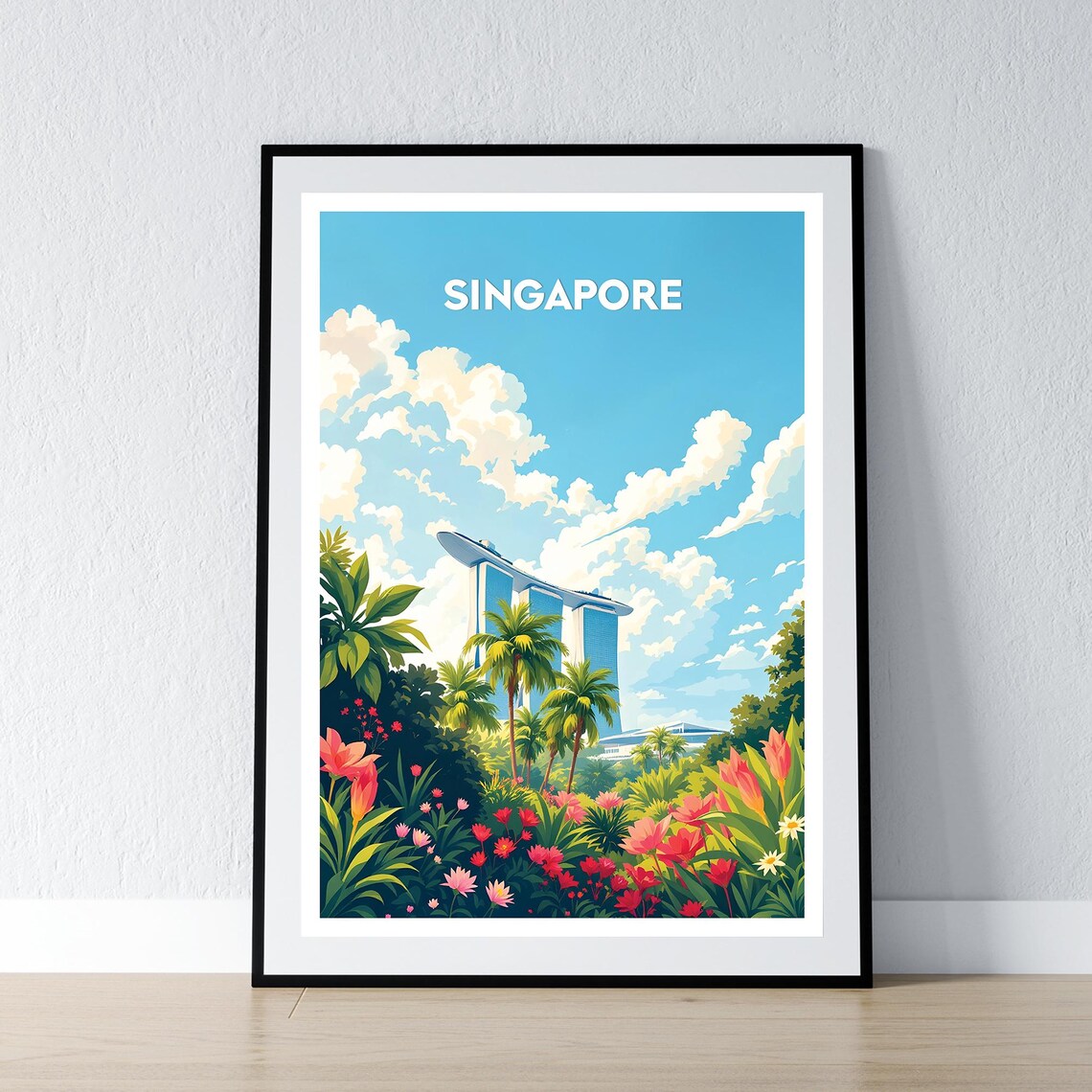 Singapore Marina Bay Sands Tropical Garden Skyline Travel Poster