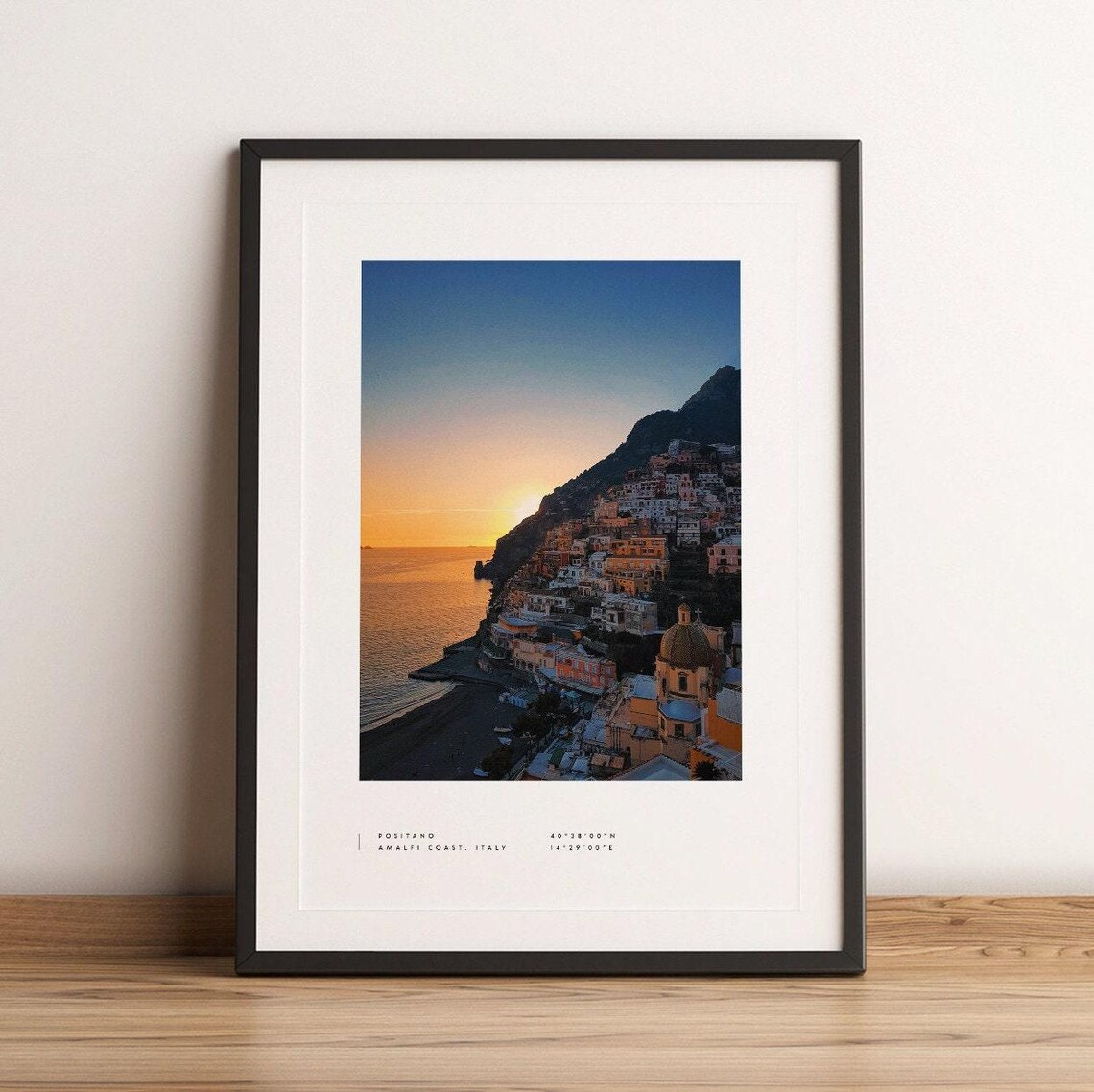 Amalfi Coast Coordinates Travel Poster, Black and White