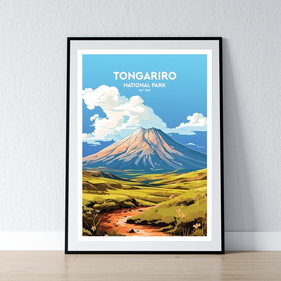 Tongariro National Park Est 1887 Mountain Volcano Landscape Travel Poster