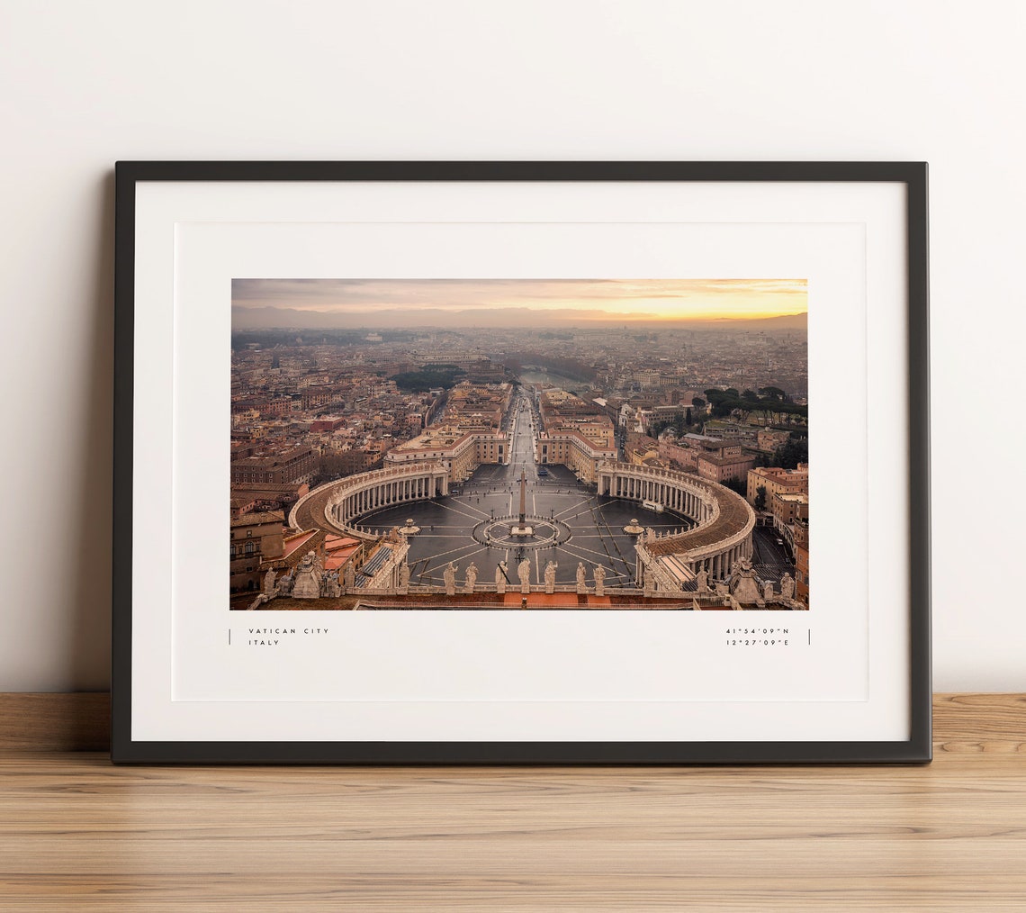 Vatican City Italy Coordinates St Peters Square Aerial Travel Poster