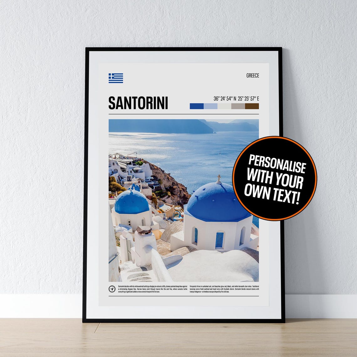 Santorini Greece Blue Domes Aegean Sea Personalized Travel Poster