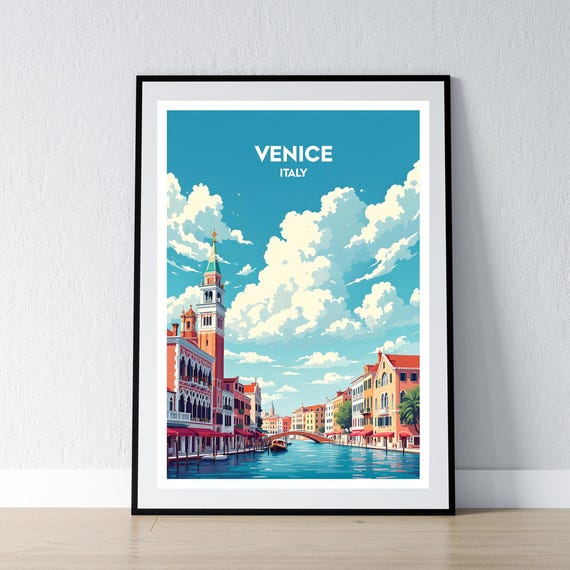 Venice Poster Print Grand Canal Wall Art Gift Travel Home Decor Illustration
