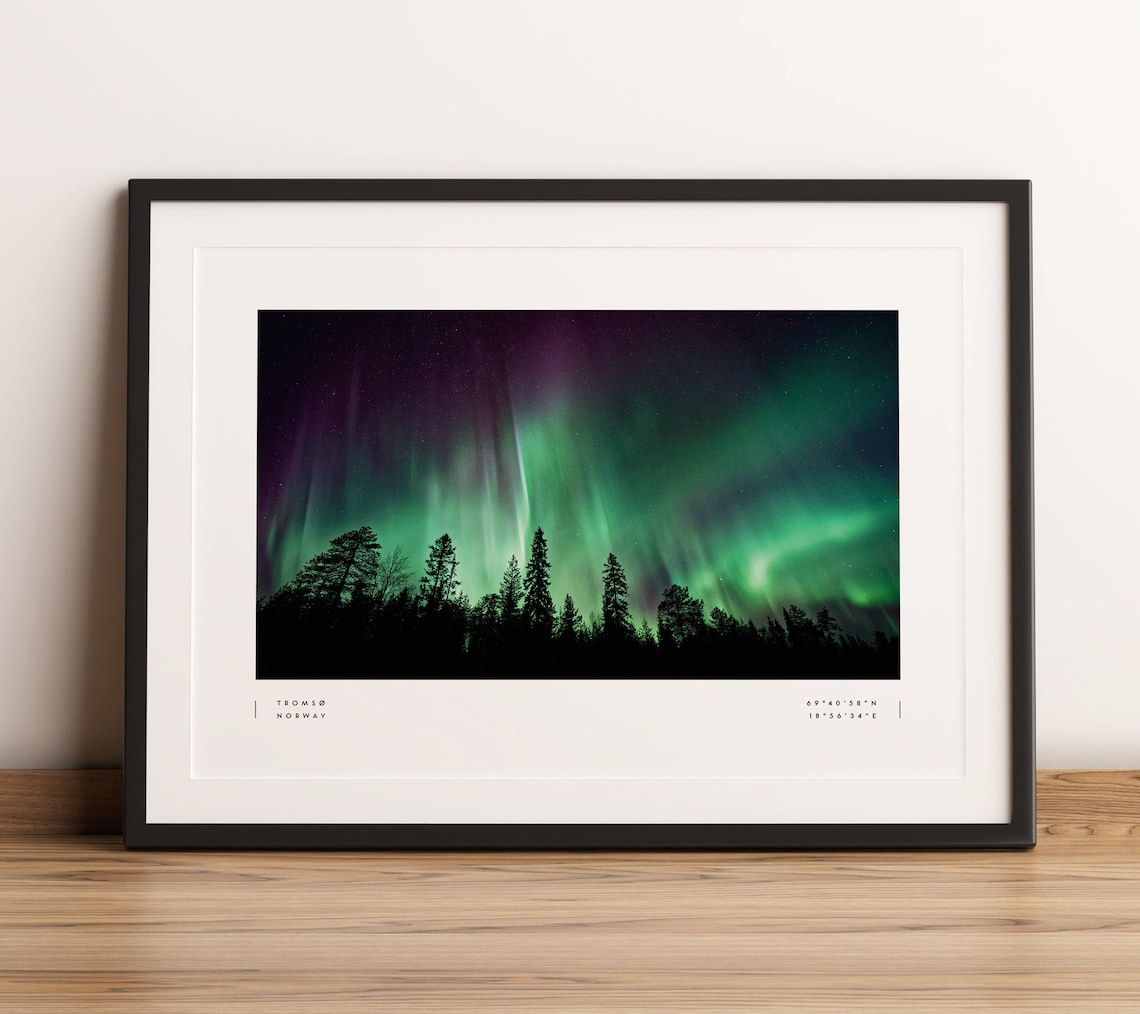 Tromso Northern Lights Travel Poster, Norway Aurora