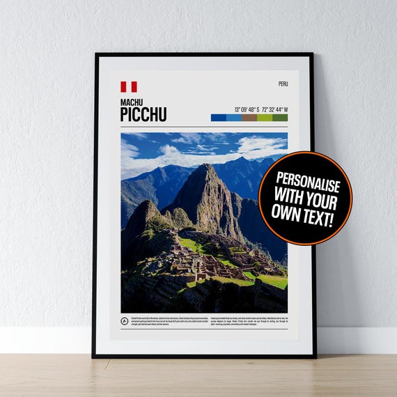 Machu Picchu Poster Wall Art Coordinates Peru Photo Print Andes Travel Gift Home Decor
