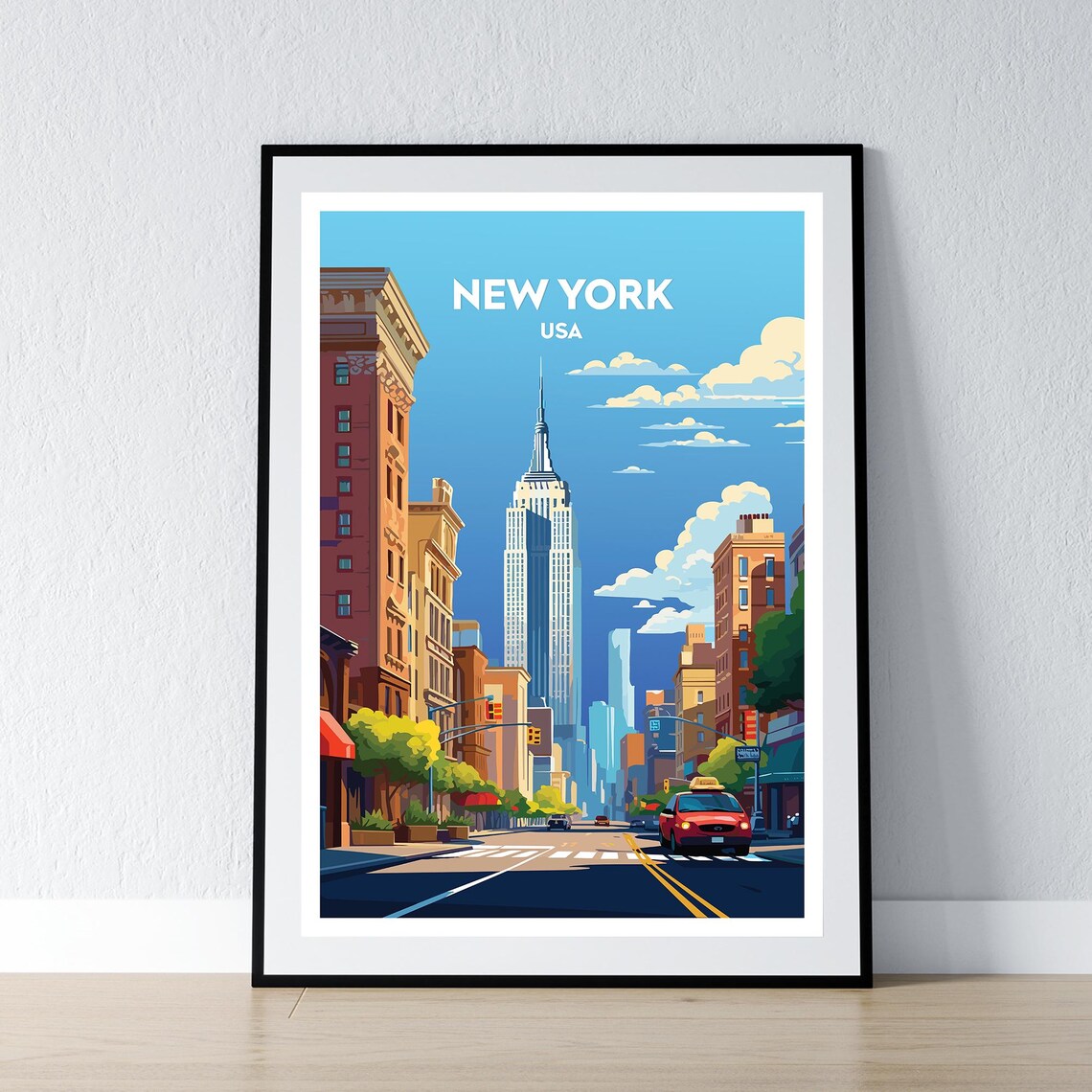 New York City Empire State Vintage Travel Poster Manhattan Street Scene