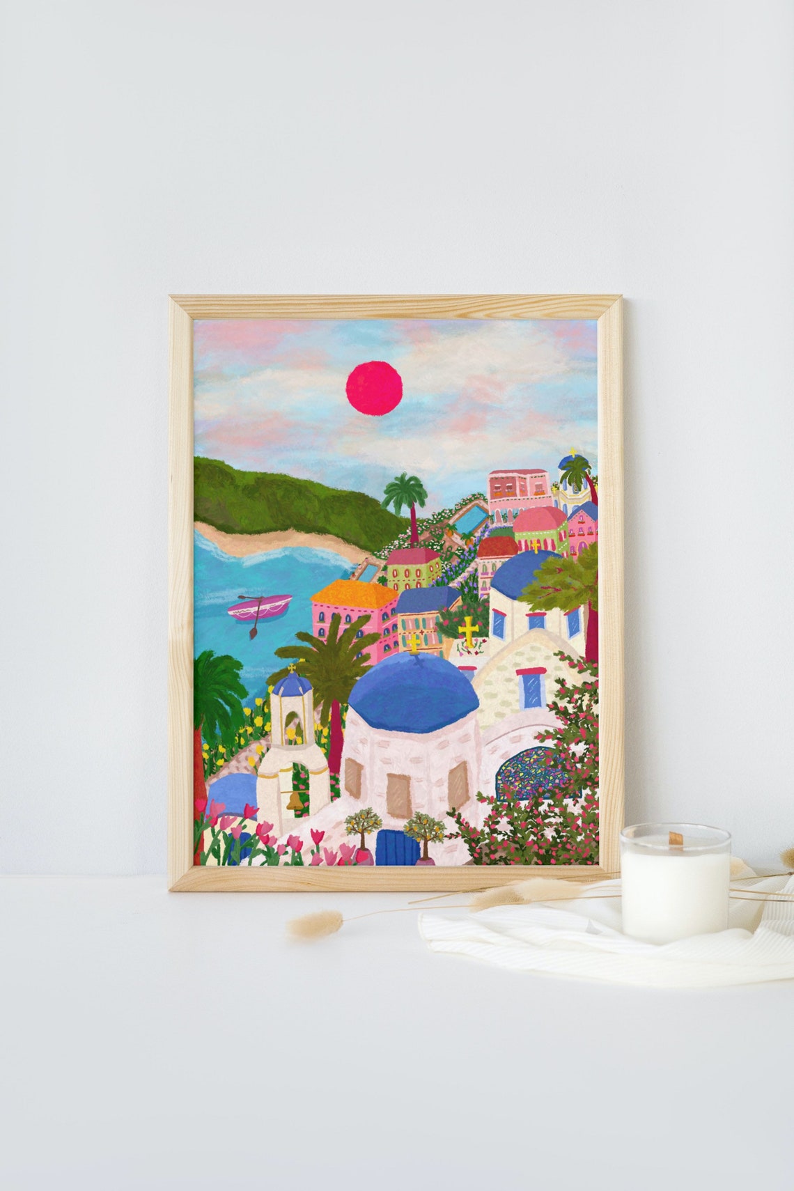 Santorini Greek Classic Beach Art Print