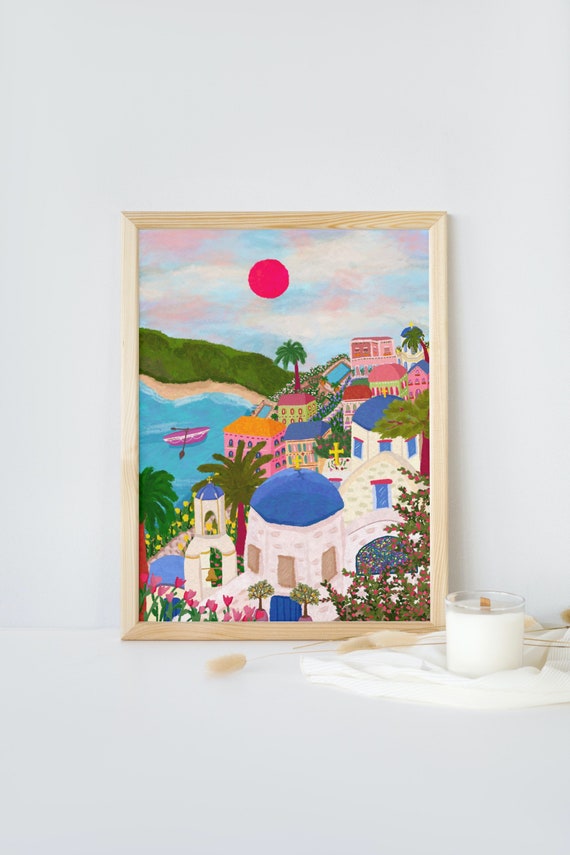 Santorini Greek Classic Beach Art Print