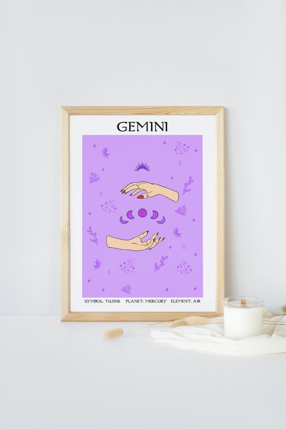 Gemini Witch Hands Zodiac Art Print, Horoscope