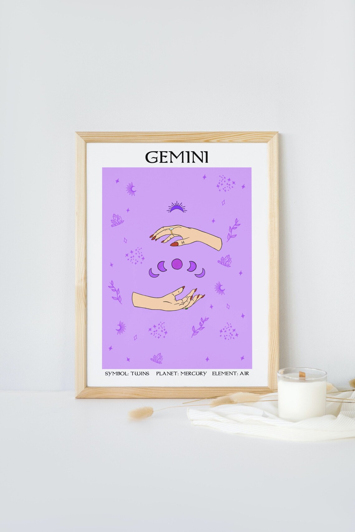 Gemini Witch Hands Zodiac Art Print, Horoscope