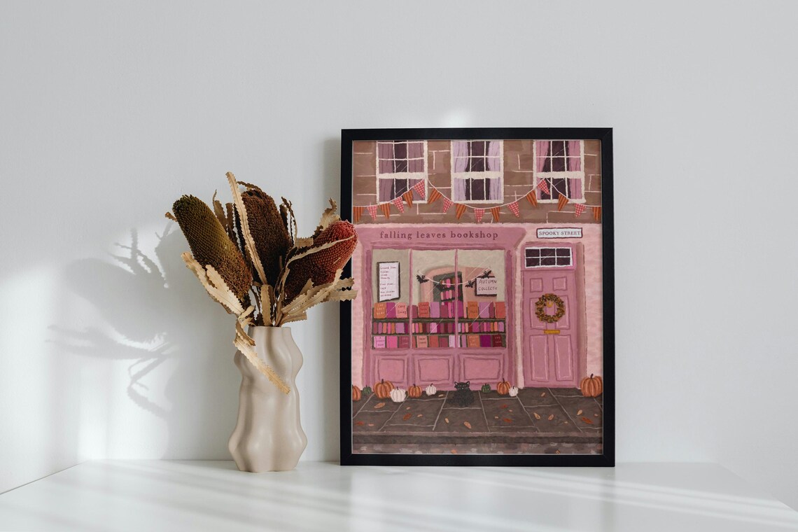 Book Shop Print, Autumn Halloween Wall Art Print - Image 5