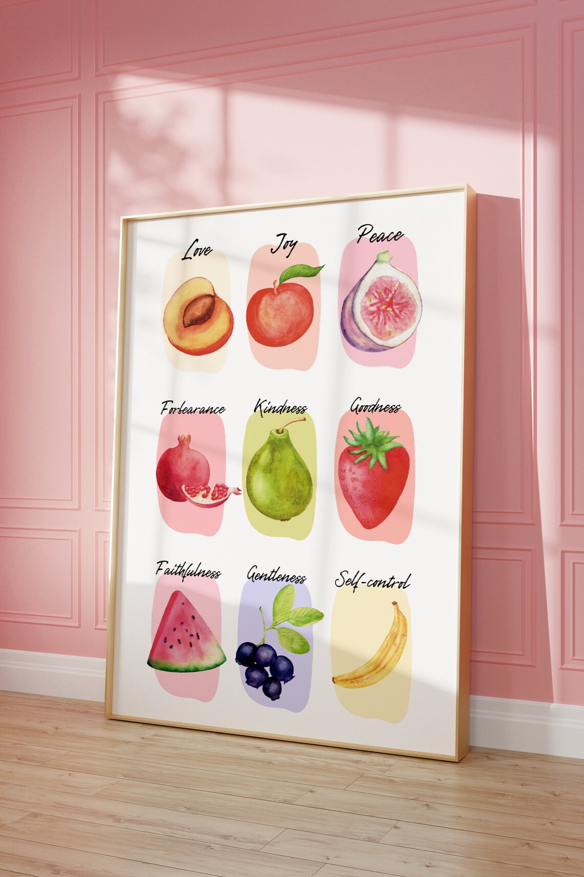 Fruit Of The Spirit Watercolor Fruit Chart Retro Christian Art Poster - Image 2