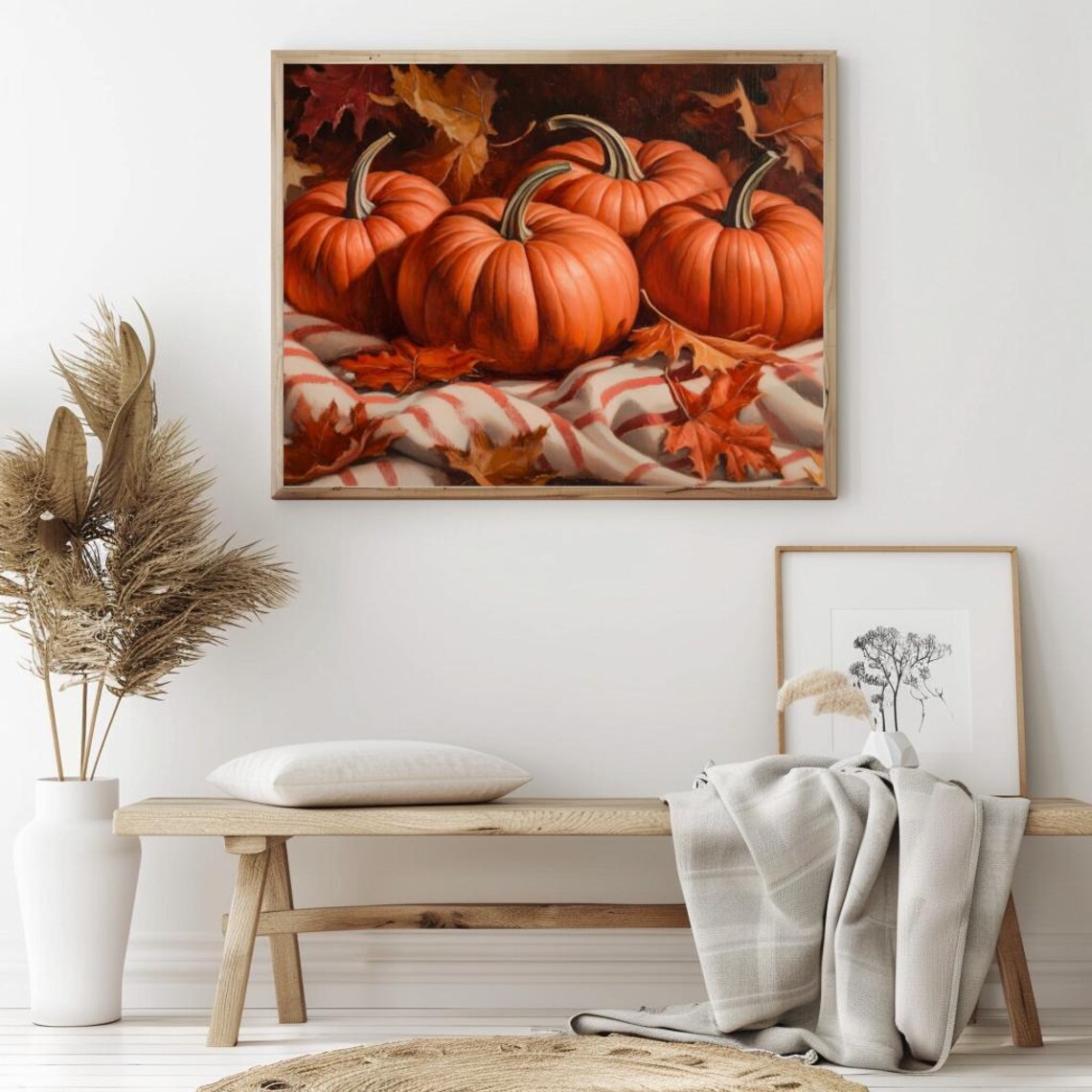 Rustic Orange Pumpkins Still Life, Vintage Autumn Art Print - Image 2