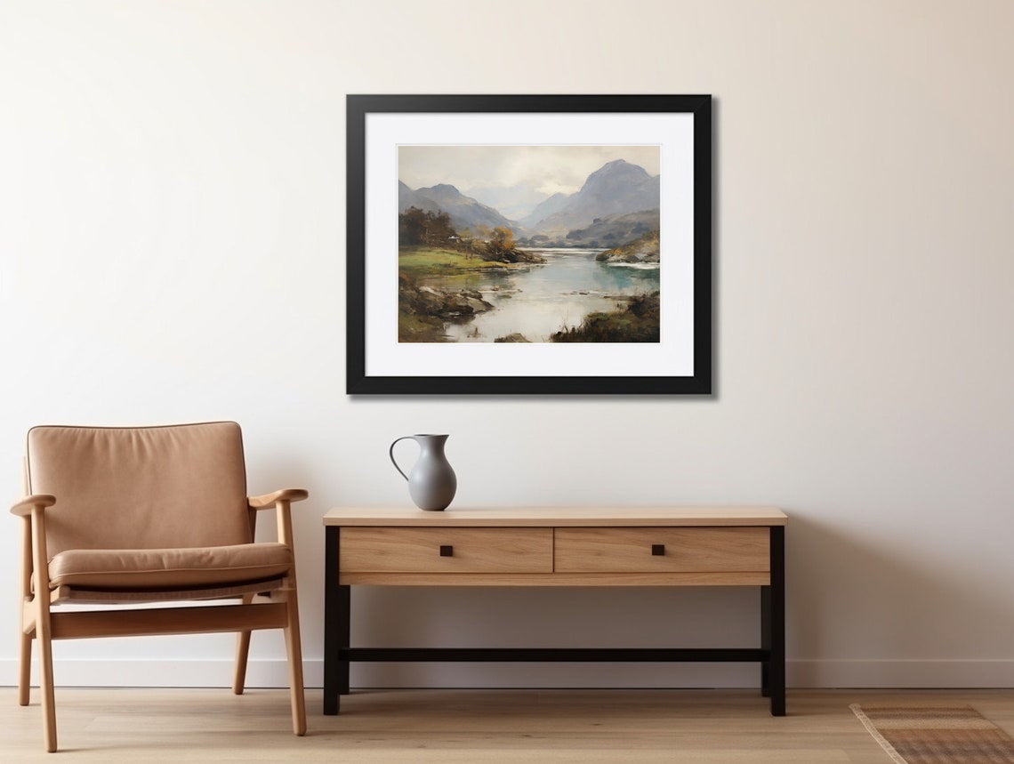 Autumn Trees by a Misty Mountain Lake Vintage Landscape Poster - Image 2