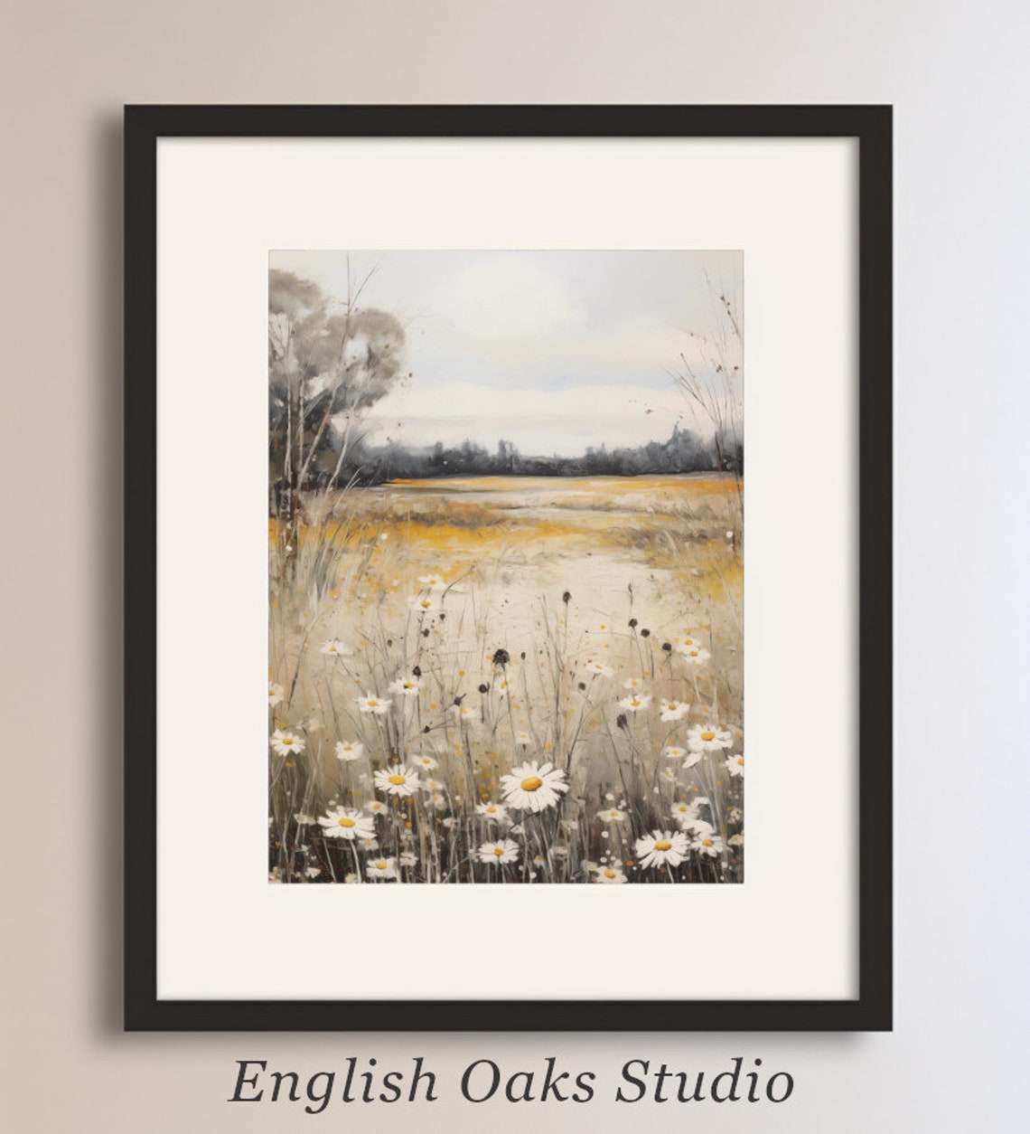 Muted Daisy Meadow in Golden Tones Rustic Oil Painting Poster
