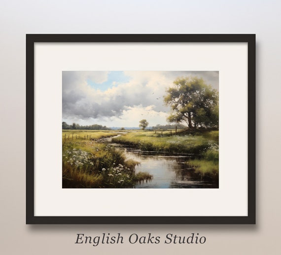 Summer Meadow Countryside Landscape Oil Painting Summer Moody Flowers Riverside 02