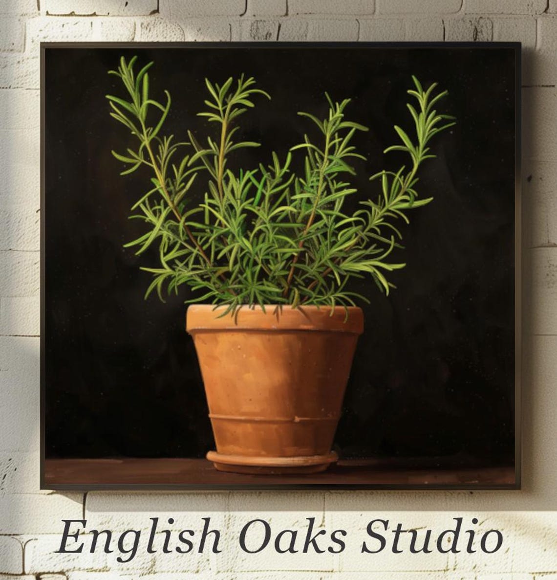 Fresh Rosemary Herb in Terracotta Pot Dark Still Life Poster