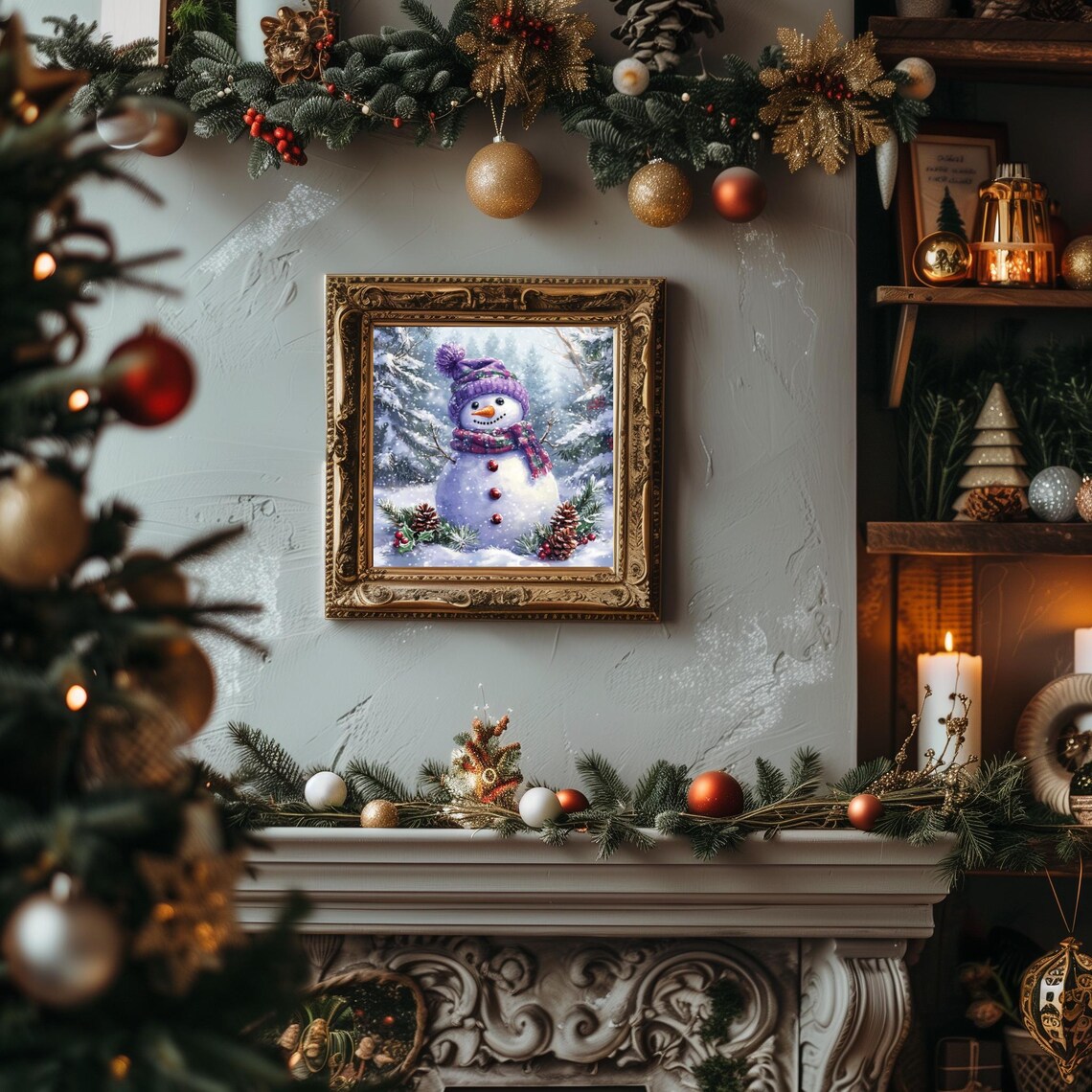 Farmhouse Snowy Forest Snowman Vintage Winter Art Print - Image 2