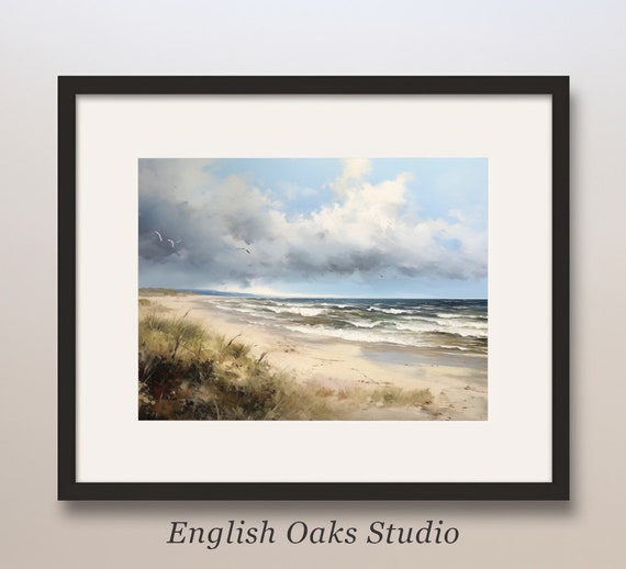 Antique Coastal Moody Oil Painting Vintage Seaside Art Print 01