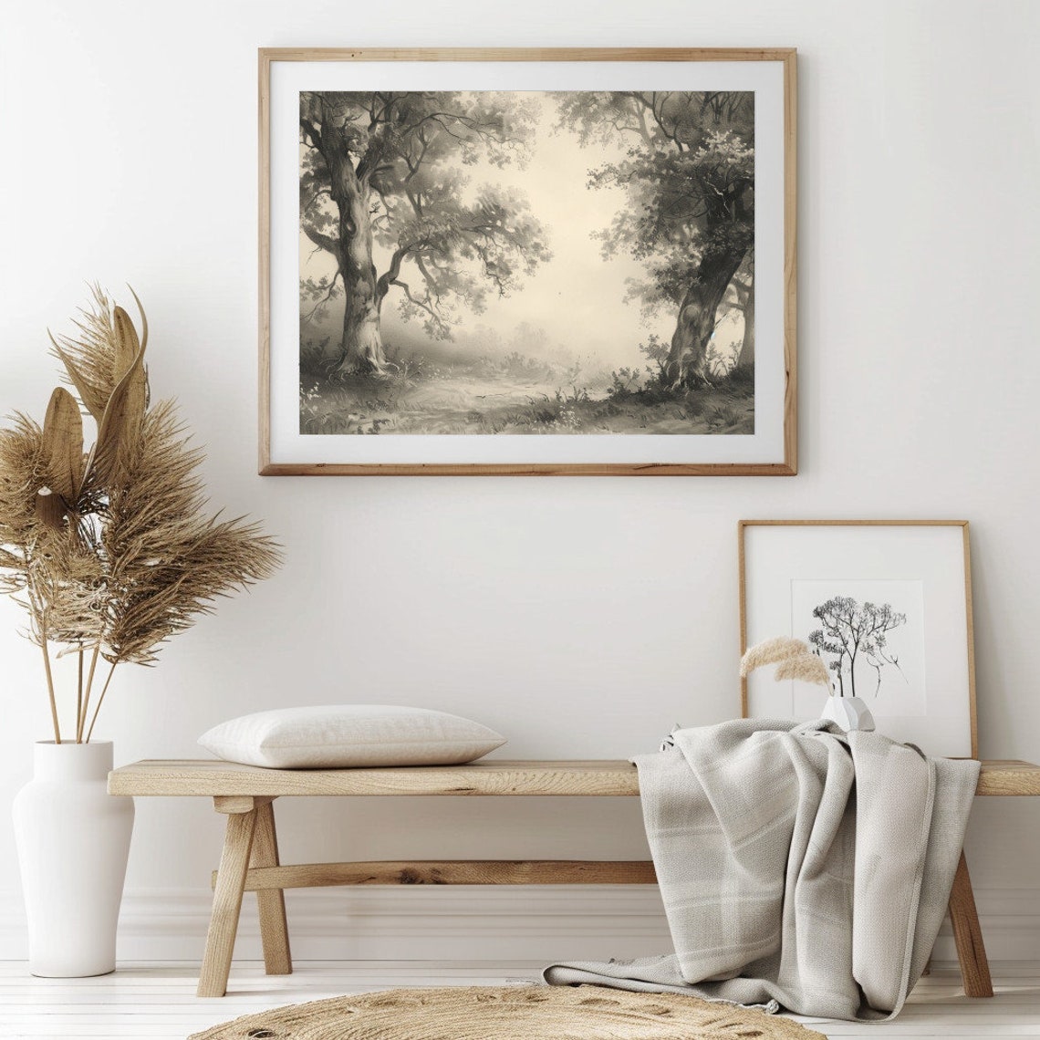Rustic Neutral Forest Path Landscape Sketch Wall Art Vintage Landscape Decor Wall Art 04 - Image 2