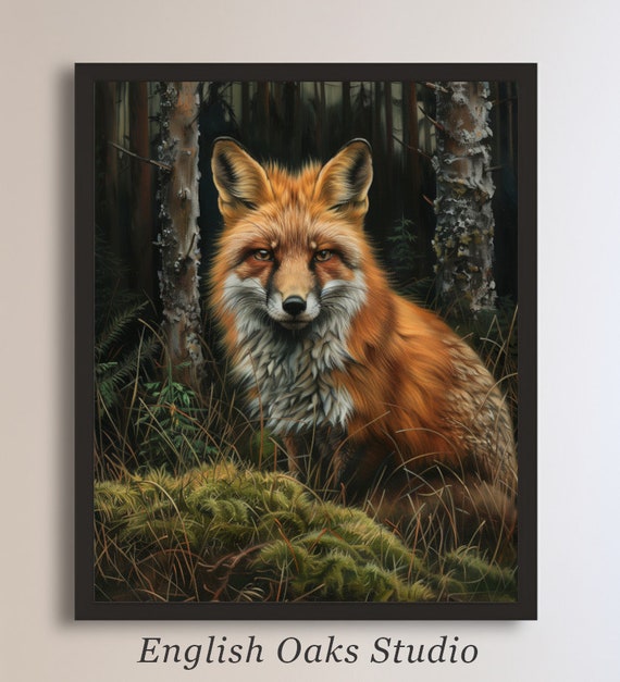 Dark Goth Moody Fox Nature Print Forest Moody Vintage Cottagecore Animal Painting