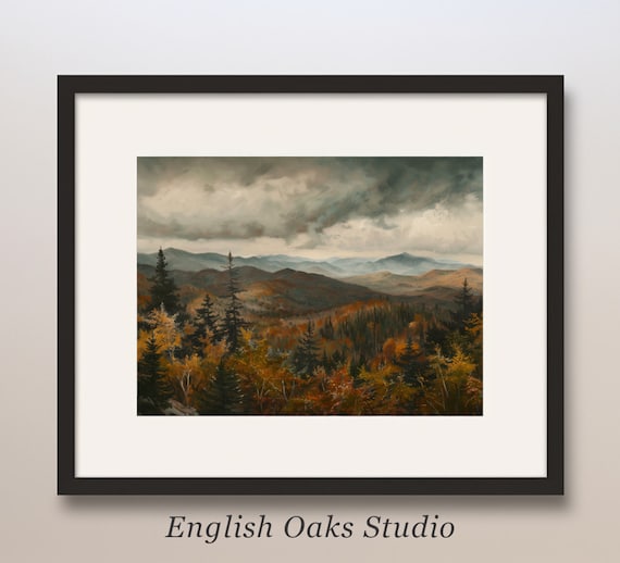 Moody Autumn Valley Painting Storm Clouds Fall Foliage Poster