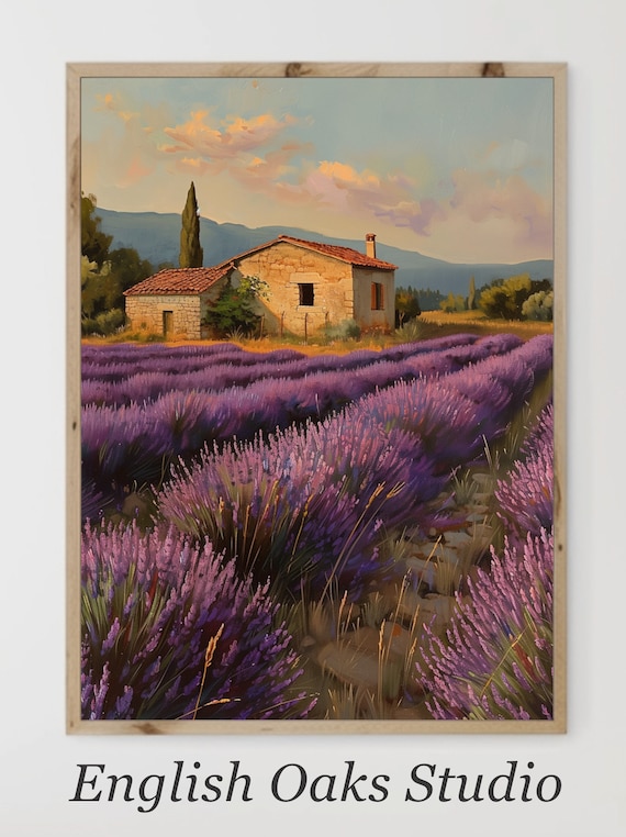 French Lavender Field Stone Farmhouse Sunset Provence Countryside Poster