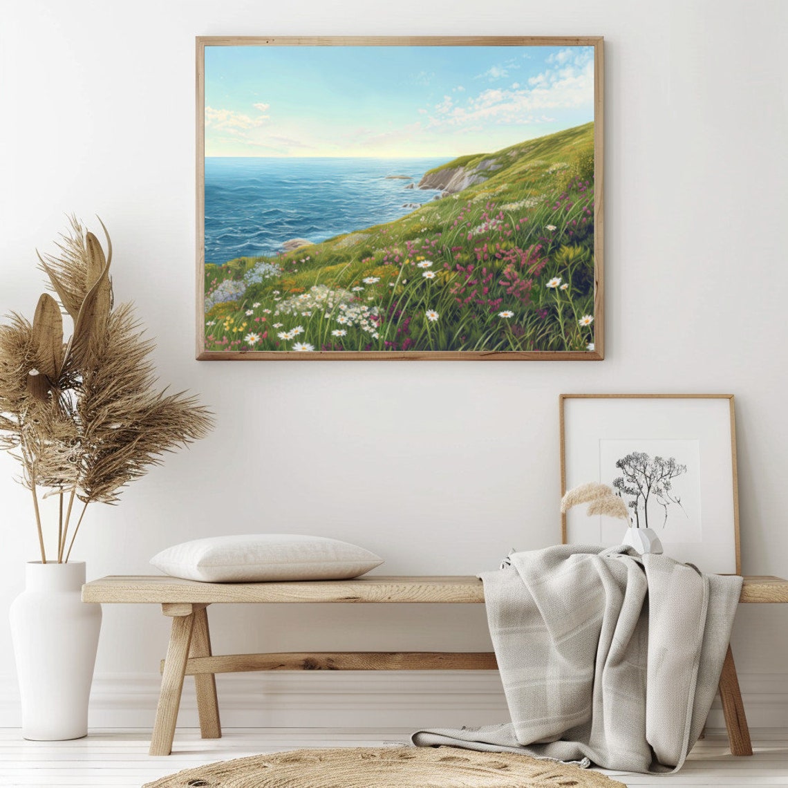 Coastal Wildflower Cliff Painting Spring Ocean Meadow Landscape Poster - Image 2
