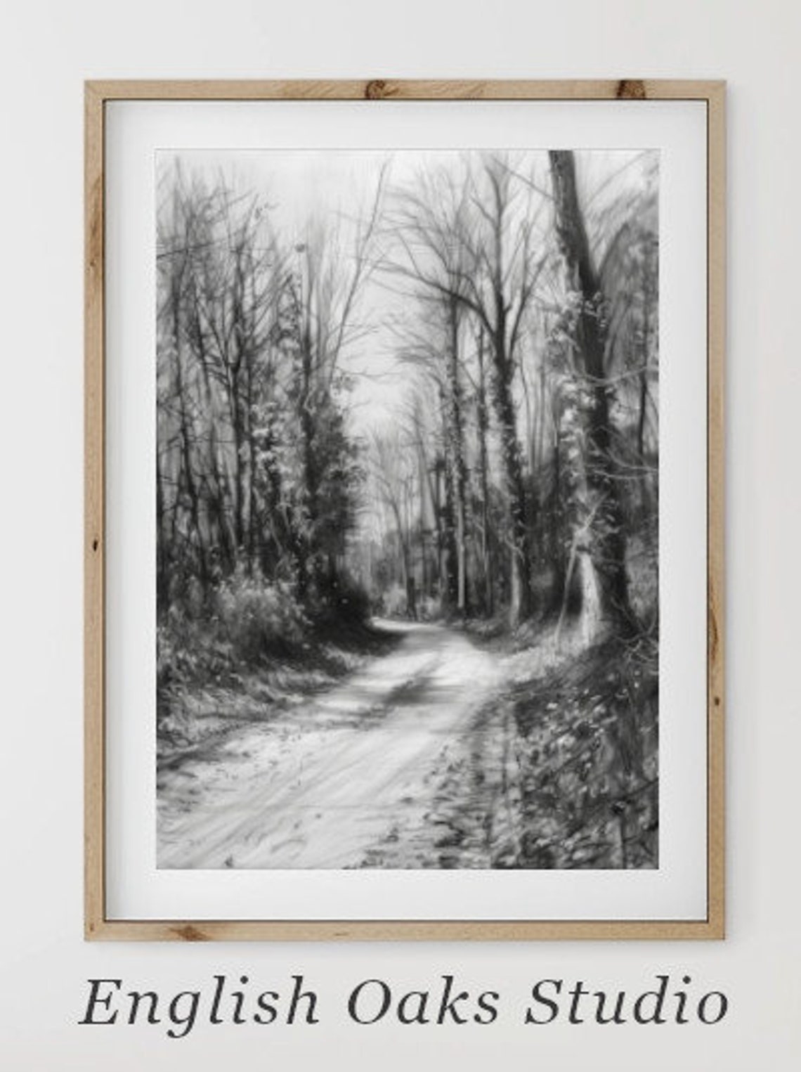 Rustic Neutral Forest Path Landscape Sketch Wall Art Vintage Landscape Decor Wall Art 03