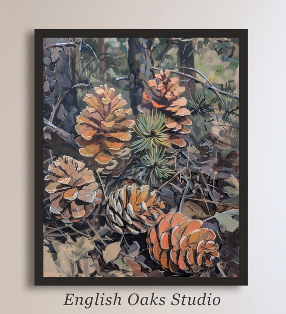 Rustic Pinecones Forest Floor Vintage Autumn Woodland Oil Painting Poster