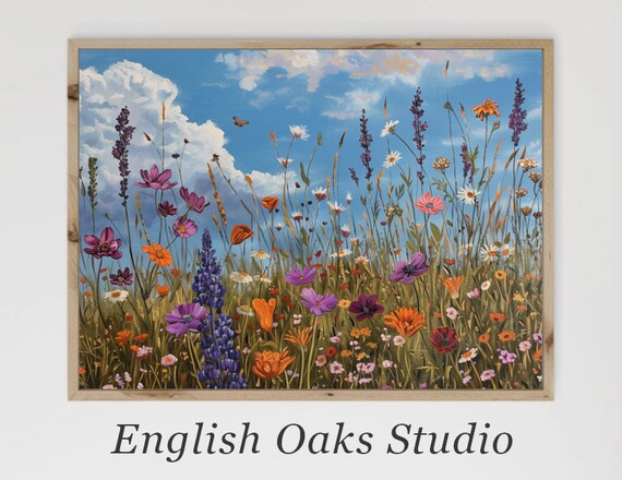 Tall Wildflowers Blue Lupines Against Bright Blue Sky Poster
