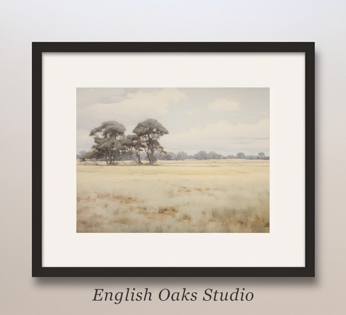 Calm Pale Grassy Field With Grey Trees in Soft Light Art Poster