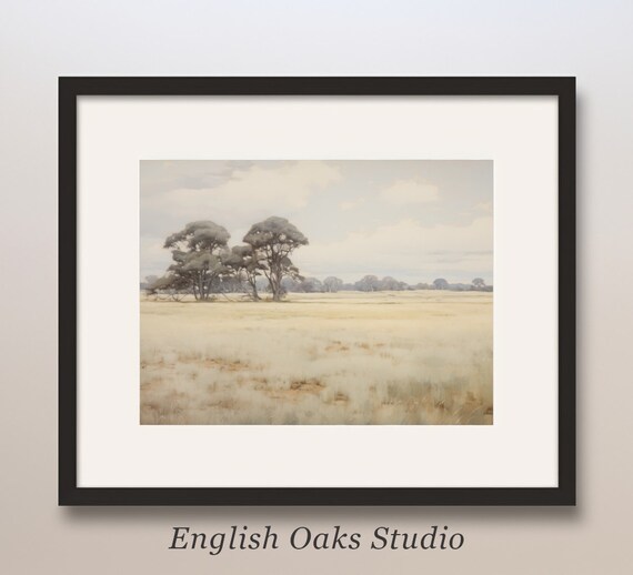 Calm Pale Grassy Field With Grey Trees in Soft Light Art Poster