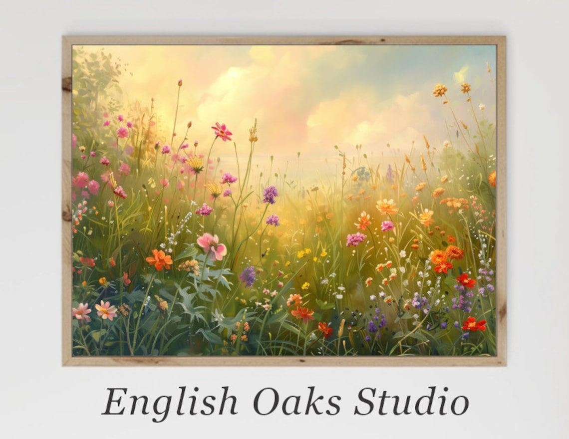 Dreamy Pastel Wildflower Meadow in Golden Sunset Glow Poster
