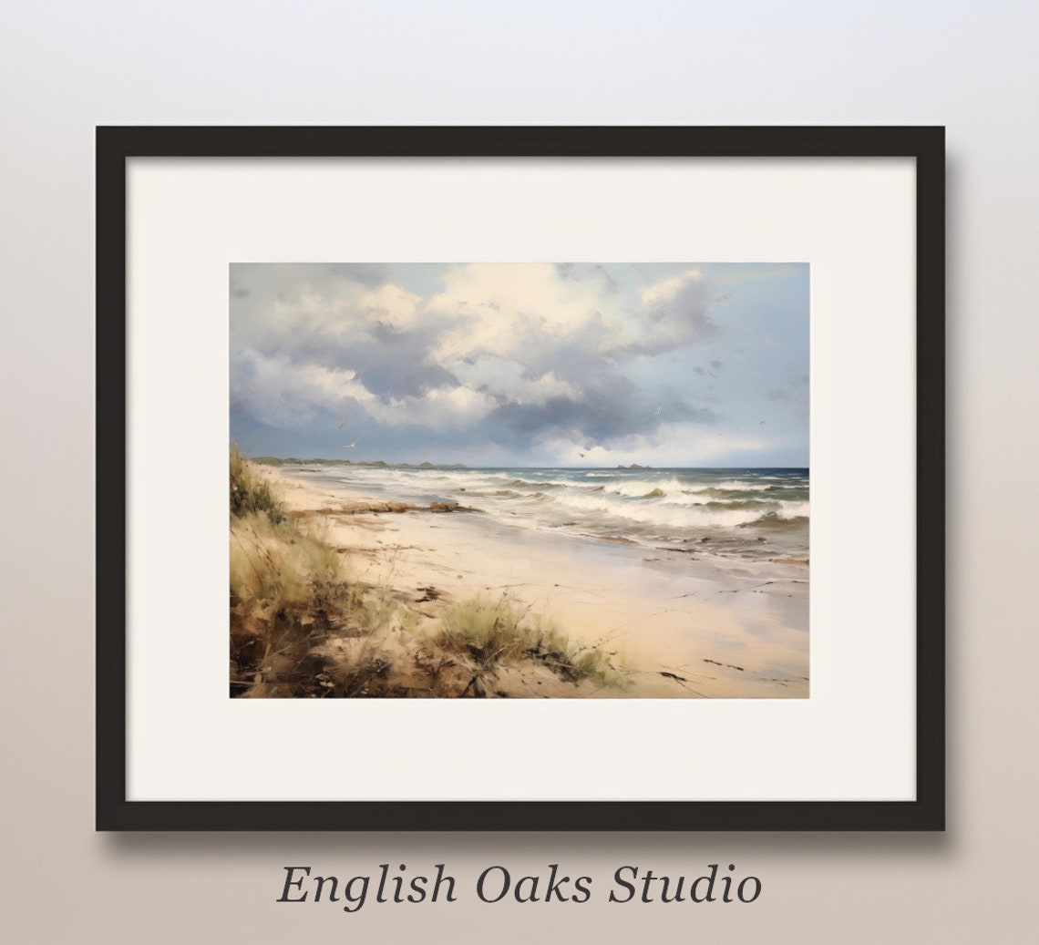 Moody Wild Beach With Dunes Under Dramatic Cloudy Sky Art Poster