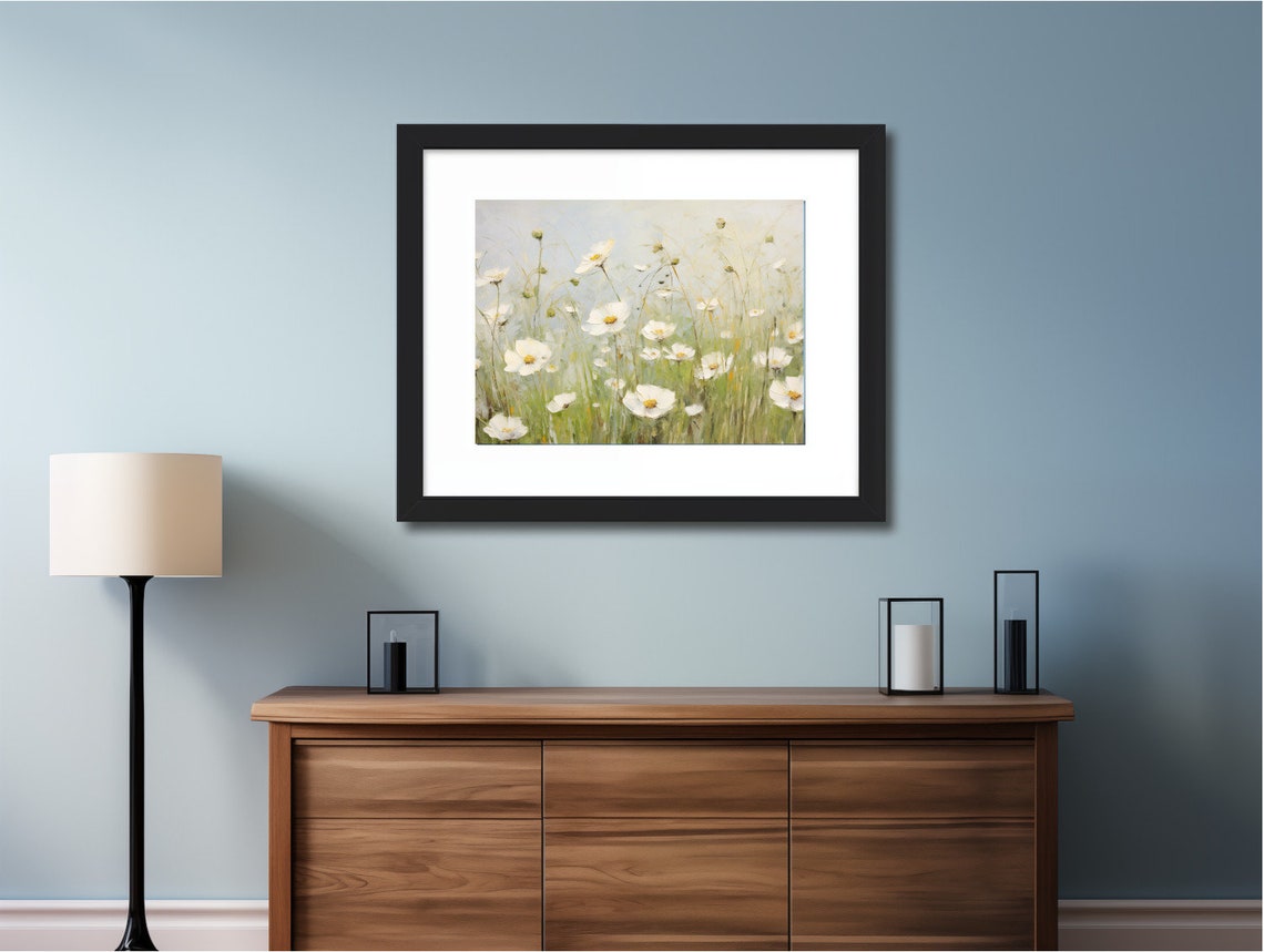 White Daisy Wildflowers in a Sunlit Meadow Oil Painting Poster - Image 2