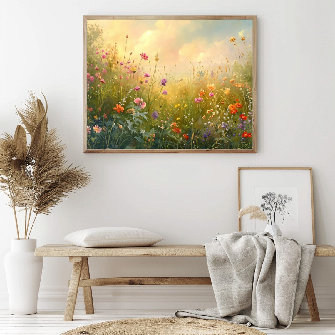 Dreamy Pastel Wildflower Meadow in Golden Sunset Glow Poster - Image 2