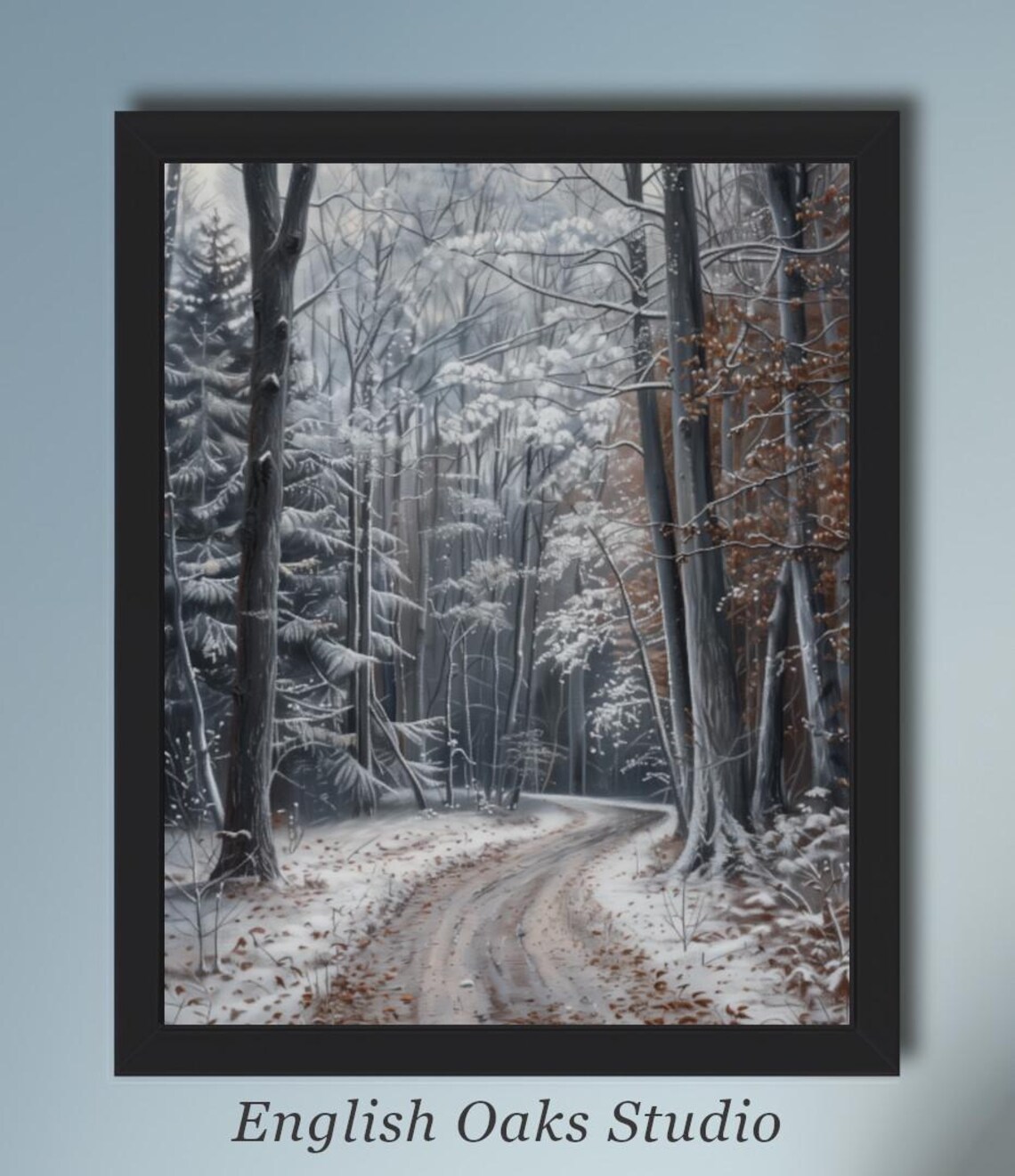 Snowy Winter Forest Path With Frosted Trees Serene Woodland Painting Poster - Image 2