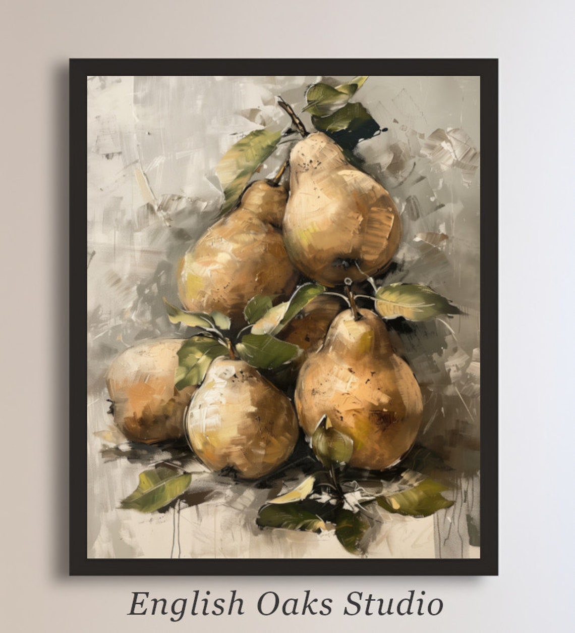Golden Pears Impasto Oil Painting Vintage Kitchen Still Life Poster