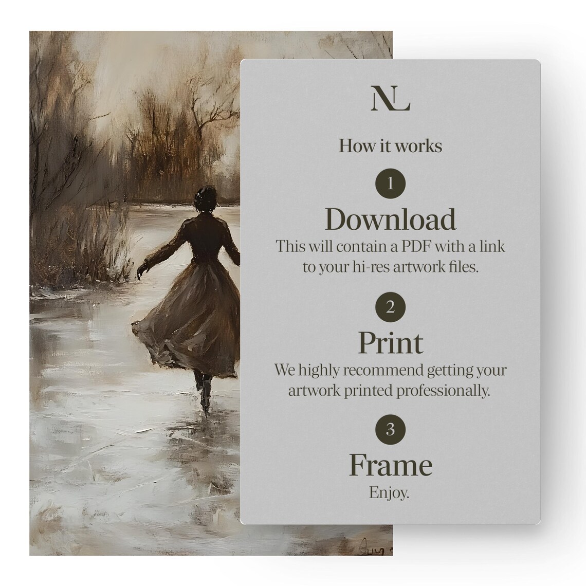 Victorian Woman Ice Skating On Frozen Pond Winter Painting Poster - Image 4