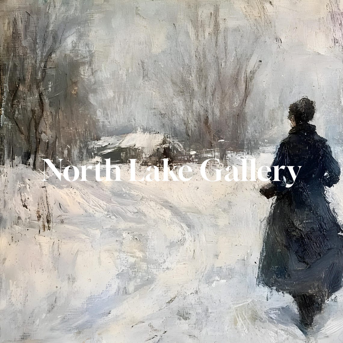 Wall Art Winter Scene Of Woman In Snowy Landscape Moody Home Decor Rustic Vintage Oil Painting Cosy Farmhouse Impressionist Print - Image 3